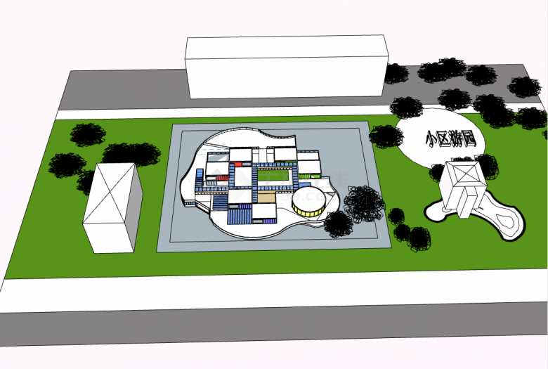 现代经典小区游园建筑su模型-图二