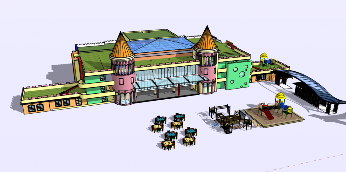 城堡设计结构幼儿园的SU模型_图1