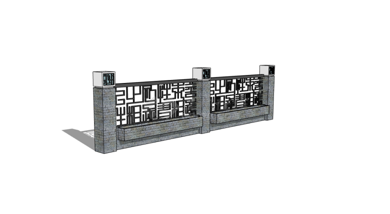 新中式石砌镂空围墙su模型-图二