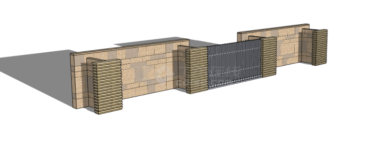 土黄色方砖现代围墙su模型-图二