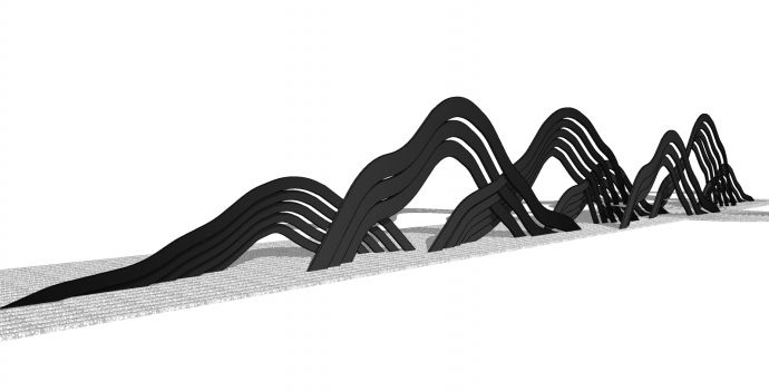 线条黑色山形水景墙su模型_图1