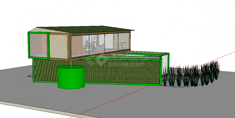 绿色后现代工业风集装箱改造民宿餐厅su模型-图一