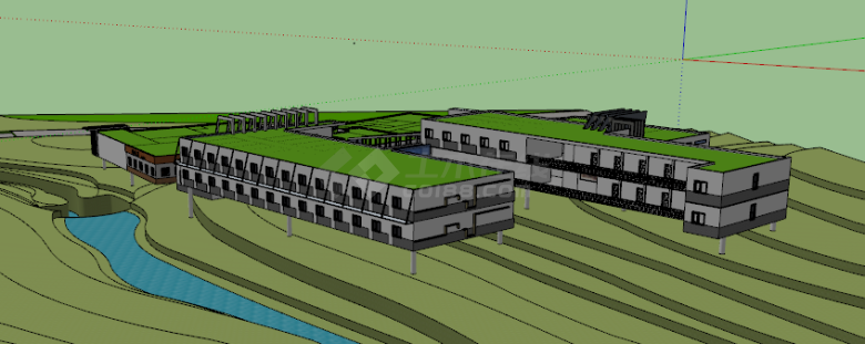 现代化山水自然民宿su模型-图一