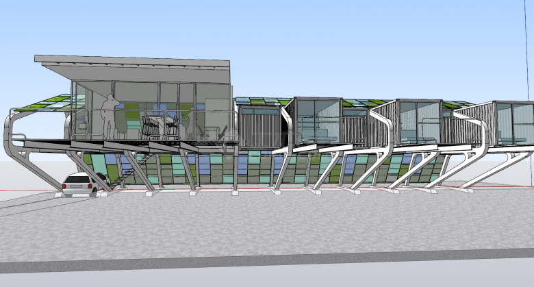 美式集装箱改造阳台餐厅su模型-图二