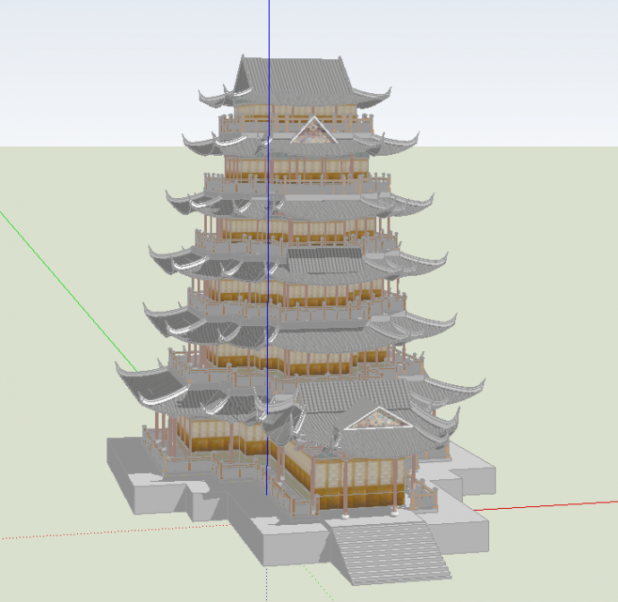 中式国风飞檐寺庙古建筑su模型_图1