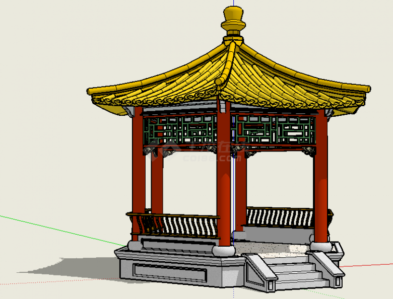 中式古典六角凉亭su模型-图一