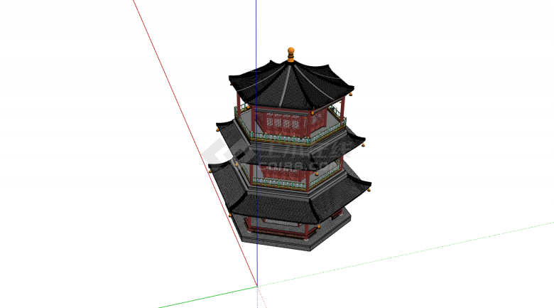 中国古代三层镂空式塔类su模型-图一