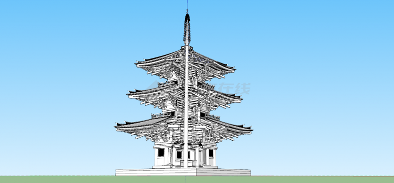 日式景观塔庙宇su模型-图一