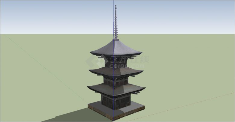 日式传统三层宝塔式古建su模型-图二
