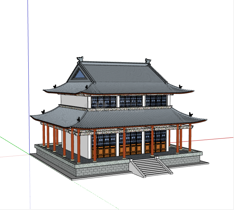 中式古典经典庙宇造型su模型-图二