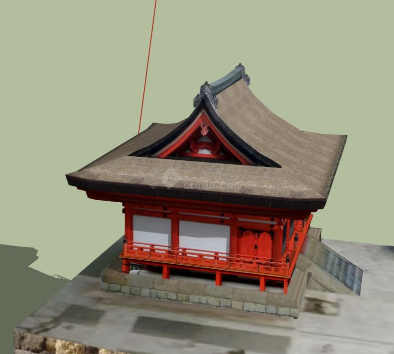 红色年代感日本古建SU模型-图二