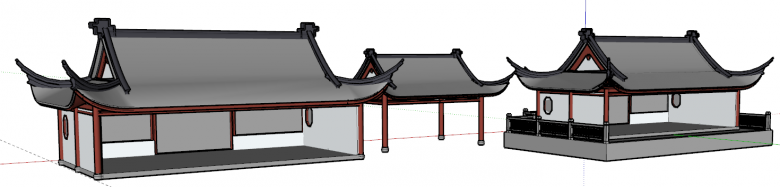 中式木香木色水榭游廊su模型-图二