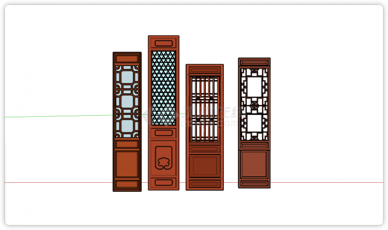 中式复古雕花木质门su模型-图二