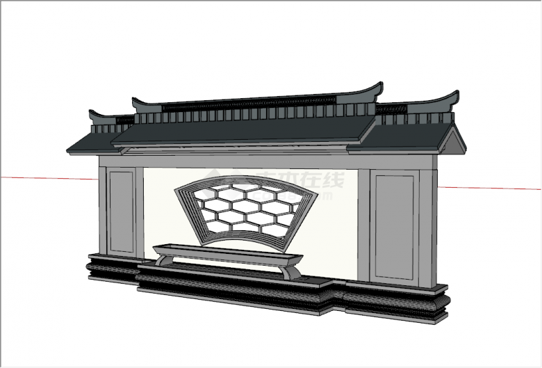新中式现代简约禅意景墙su模型-图二