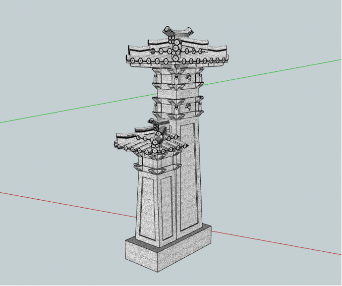 中式古典石像公共建筑su模型_图1