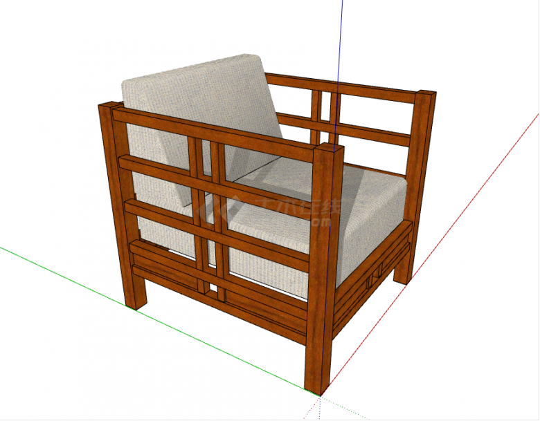 新中式木质四方椅家具su模型-图二
