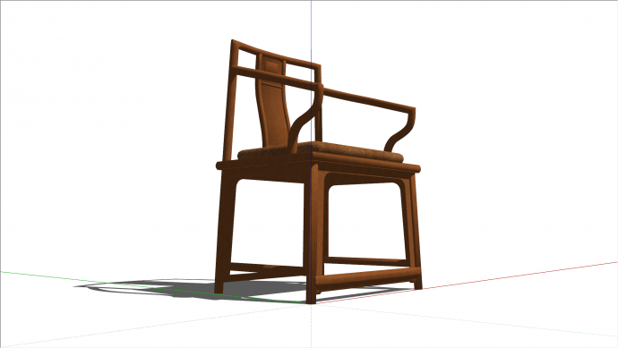 中式带软垫木制靠背椅su模型_图1