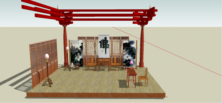 中式客厅佛教配饰装饰su模型-图二