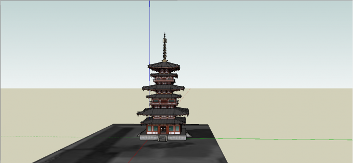 中式三层夹层封闭式木制楼塔su模型_图1