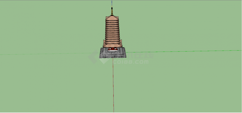 中式木质方盖尖顶塔su模型-图二