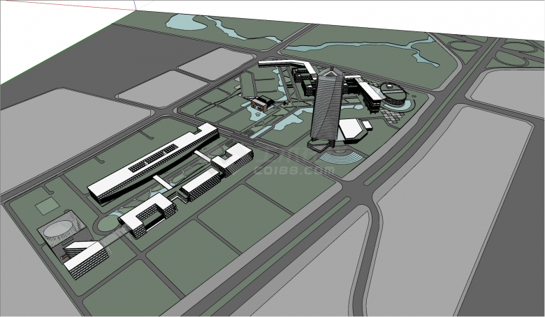 超大带绿化河流综合园区设计su模型-图二