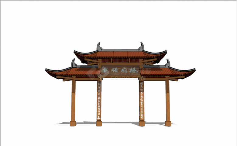 中式古代传统坡屋顶牌坊su模型-图一