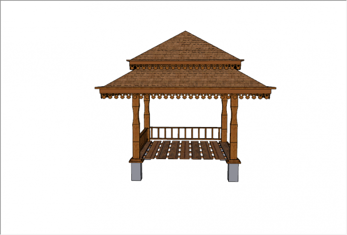 中式木制茅草坡屋顶亭子su模型_图1