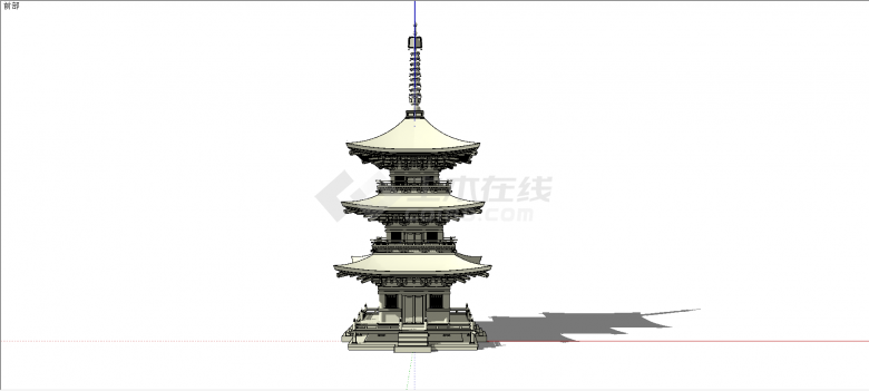 中式榫卯结构木制三层塔设计su模型-图二