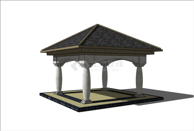 新古典典雅柱式攒尖顶亭子su模型-图二