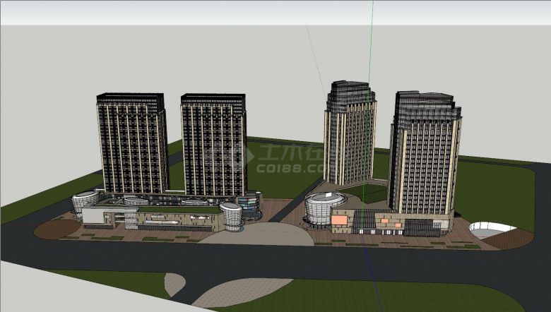 现代风济南腊山建筑商业综合体su模型-图一