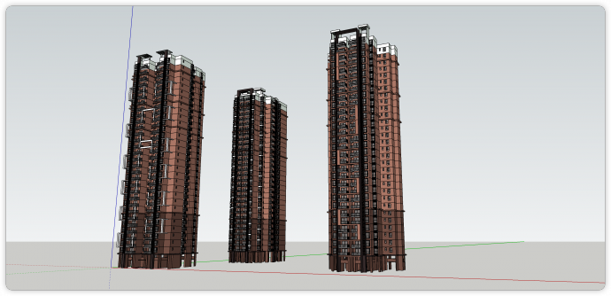 红色超高层商品房住宅su模型_图1