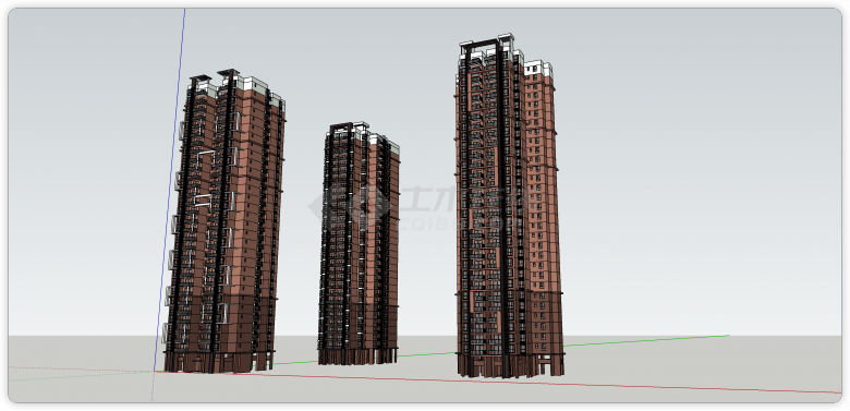 红色超高层商品房住宅su模型-图一