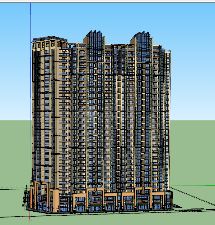 高层折角住宅楼建筑su模型-图二