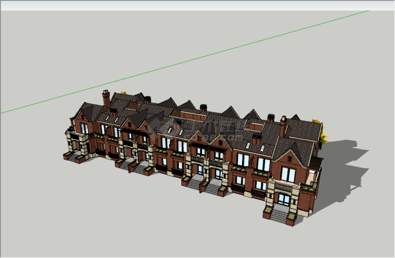 现代私人独栋联排别墅su模型-图二