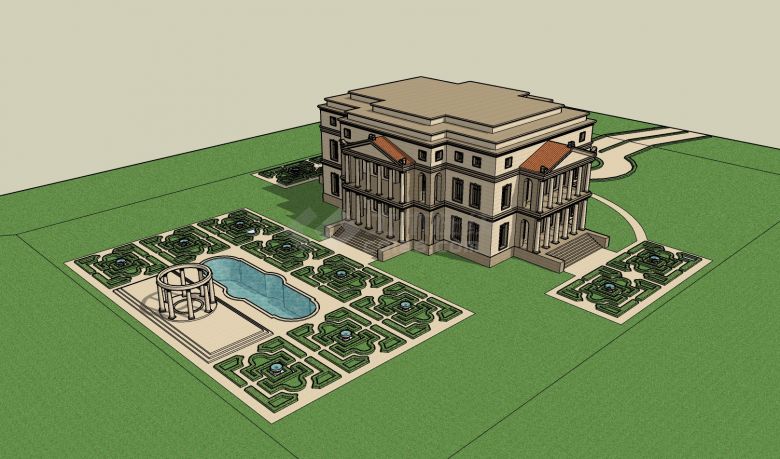带花园泳池的意大利雷尼亚桑斯公馆su模型-图二