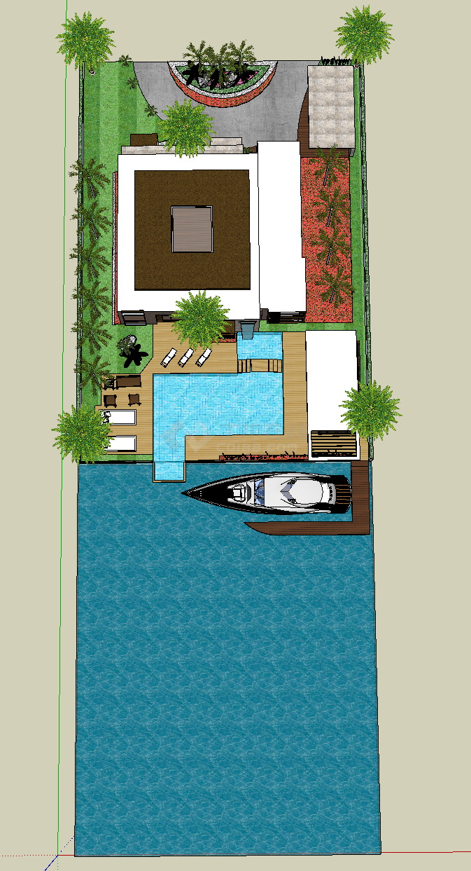 带泳池和游艇的高级私人别墅su模型-图二