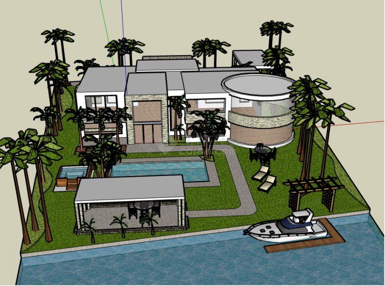 美式现代海边度假区式大别墅建筑su模型-图二