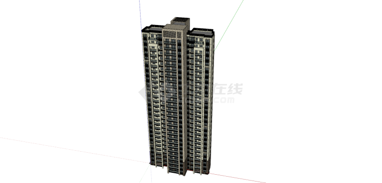 现代二十八层高楼建筑su模型-图一