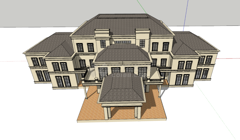 豪华带阳台大型别墅su模型-图二