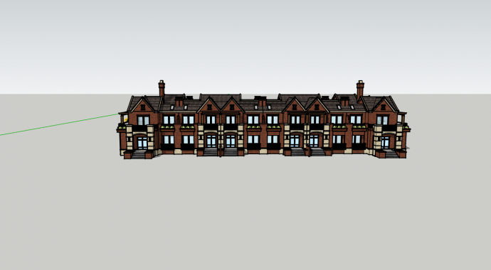 欧洲英式红砖联排别墅群su模型_图1