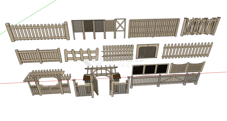 现代各式各样不同的木质栅栏su模型-图二