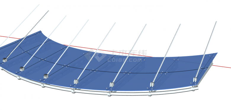 弧度多支架玻璃雨棚su模型-图二