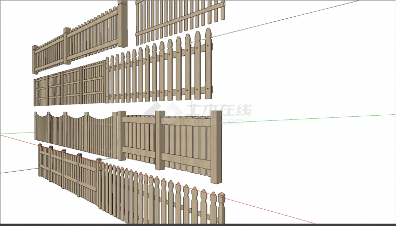 各种类型的木色栅栏su模型-图二