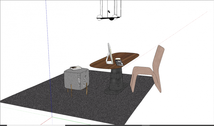 棕色单脚北欧书桌椅su模型_图1