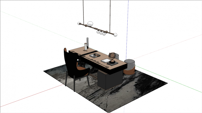 现代轻奢办公书桌椅su模型_图1
