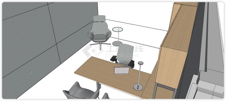 灰色调办公桌办公小场景su模型-图二