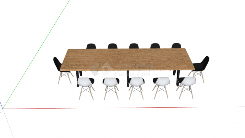 现代长条超大原木办公桌su模型-图一