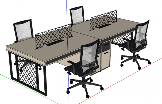木制四座简约办公桌会议桌 su模型_图1
