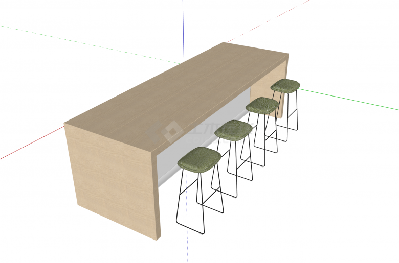 八人座铁架椅木制桌su模型-图一