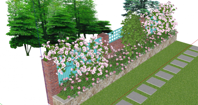 粉色靠墙清新月季花su模型-图二